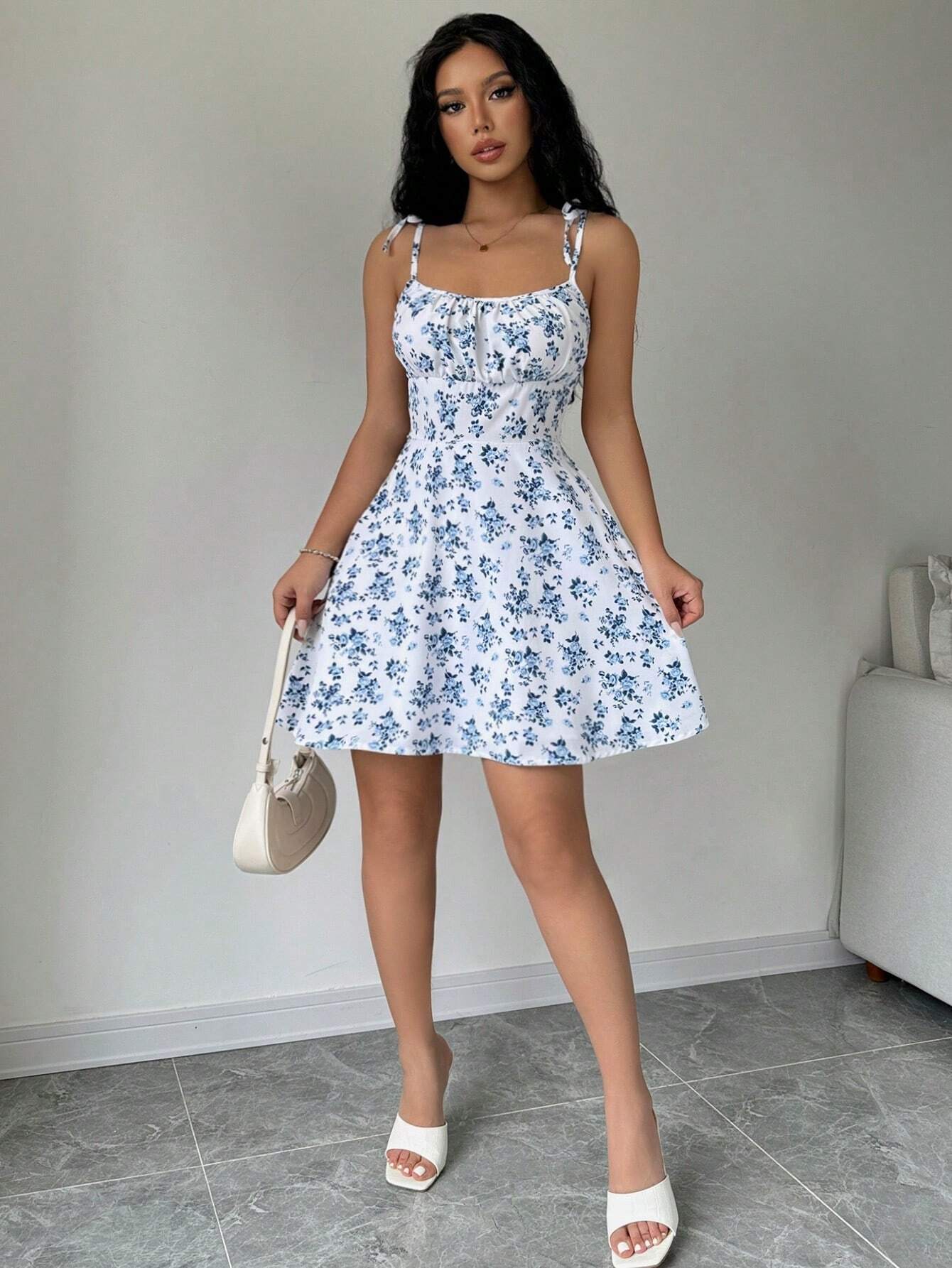 Women’s 2026 Summer New Arrival Bestseller Floral Camisole Short Dress – Square Neck Soft Style Mini Dress