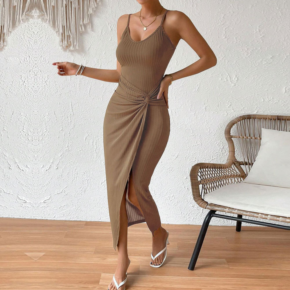 Women’s 2026 Spring/Summer New Arrival Waist-Cinching Bodycon Slit Sexy Backless Camisole Elegant Dress