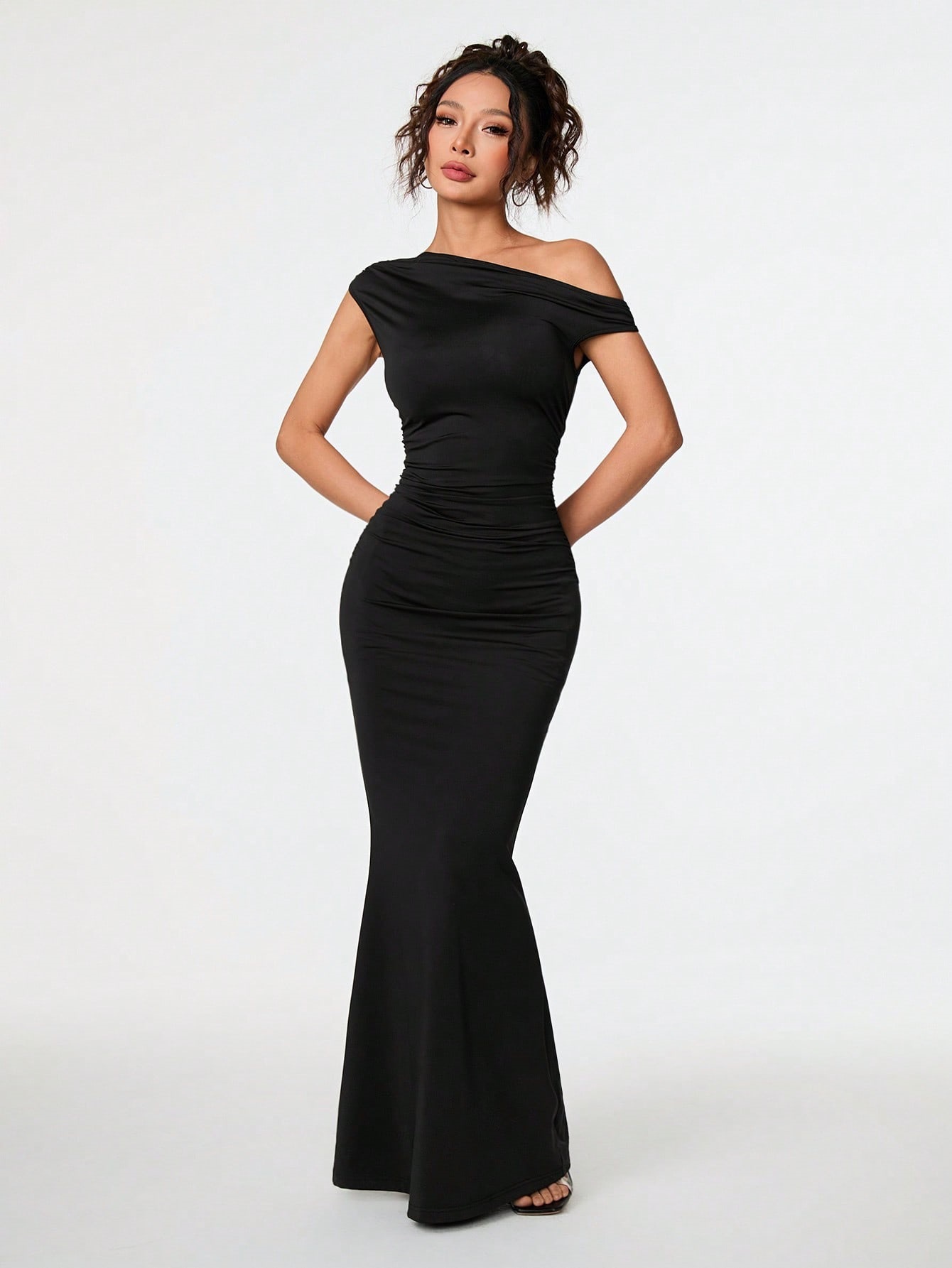 Women’s Bestseller Sexy Celebrity Style Dress – Summer Off-Shoulder Asymmetric Neck Black Evening Long Dress