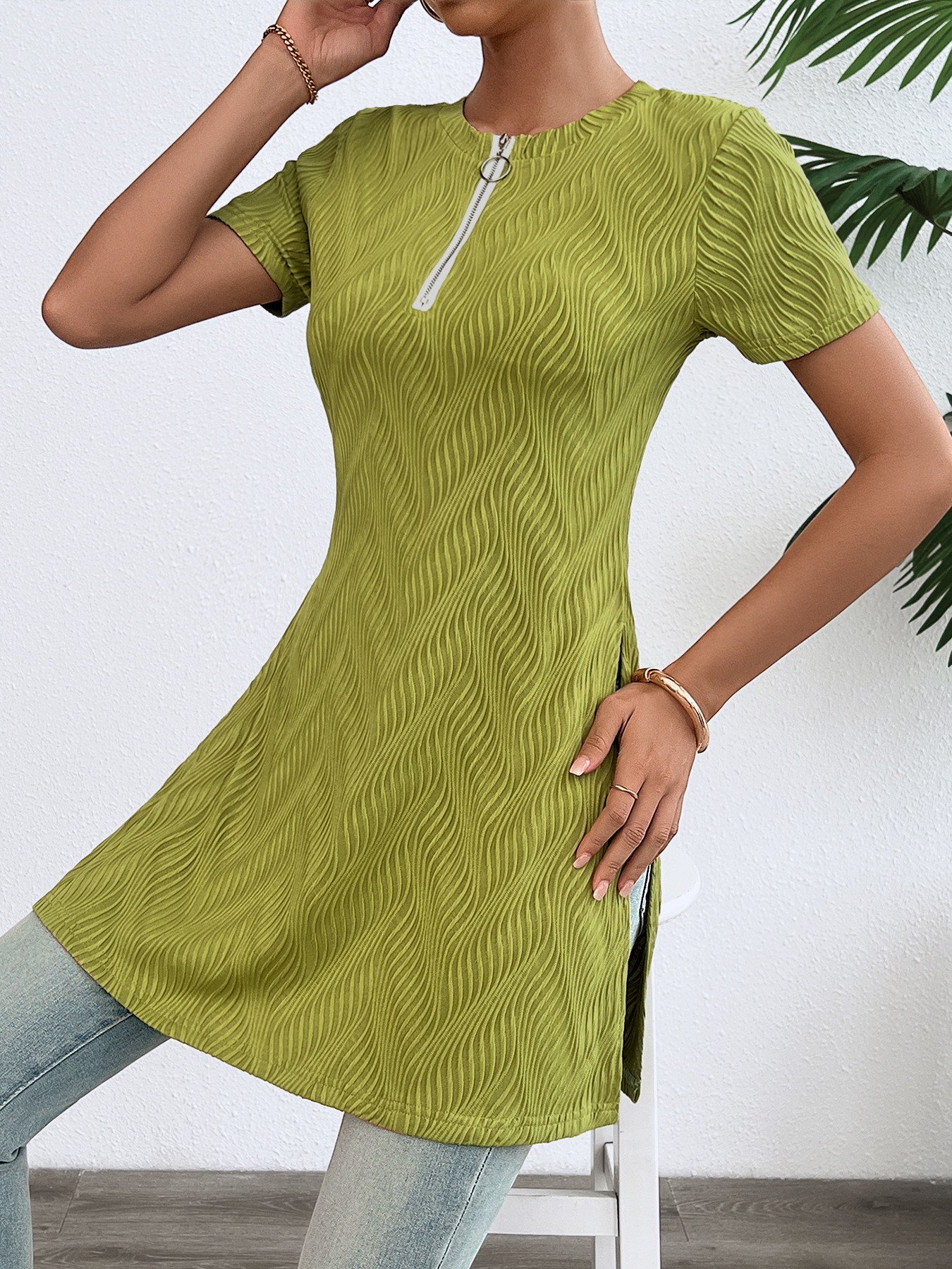 Women’s Spring Sexy A-Line Mini Dress with Short Sleeves and Zipper