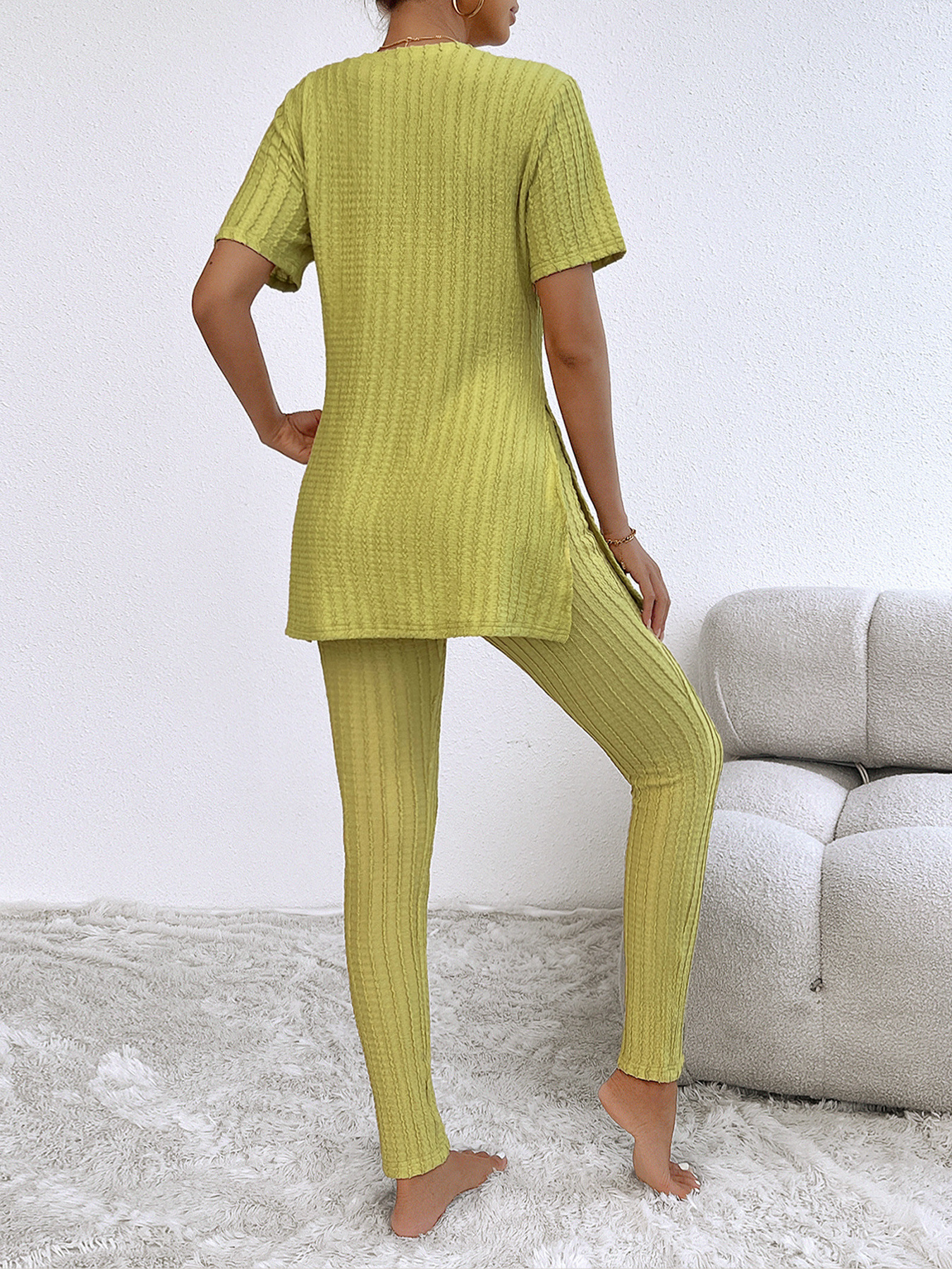 Women’s Solid Ribbed Long Sleeve Set – Spring/Summer Fashion Casual Versatile Elegant Slim-Fit