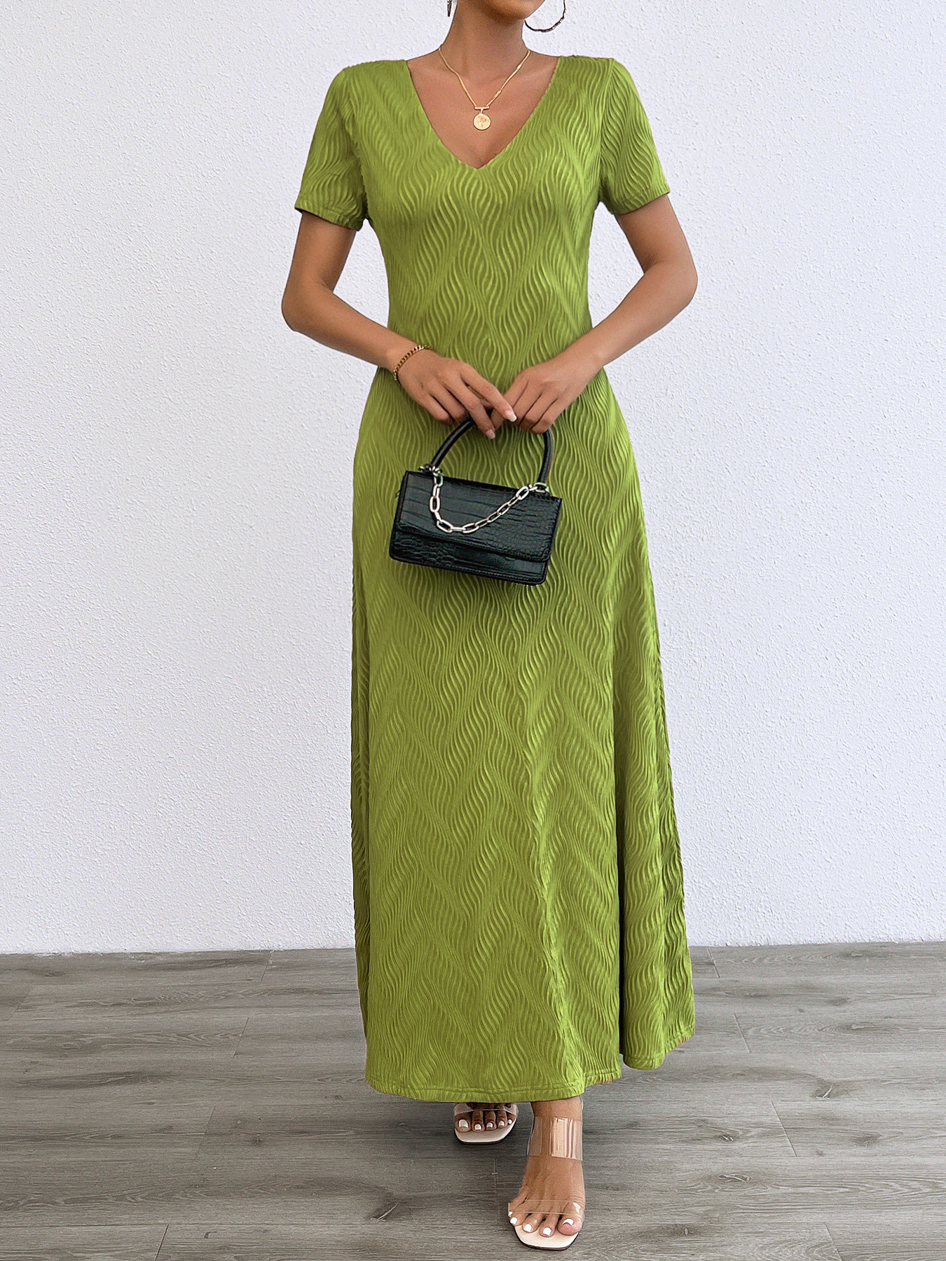 Women’s Plus Size Solid Sexy Deep V-Neck Short Sleeve Long Dress – Summer New Arrival Bestseller