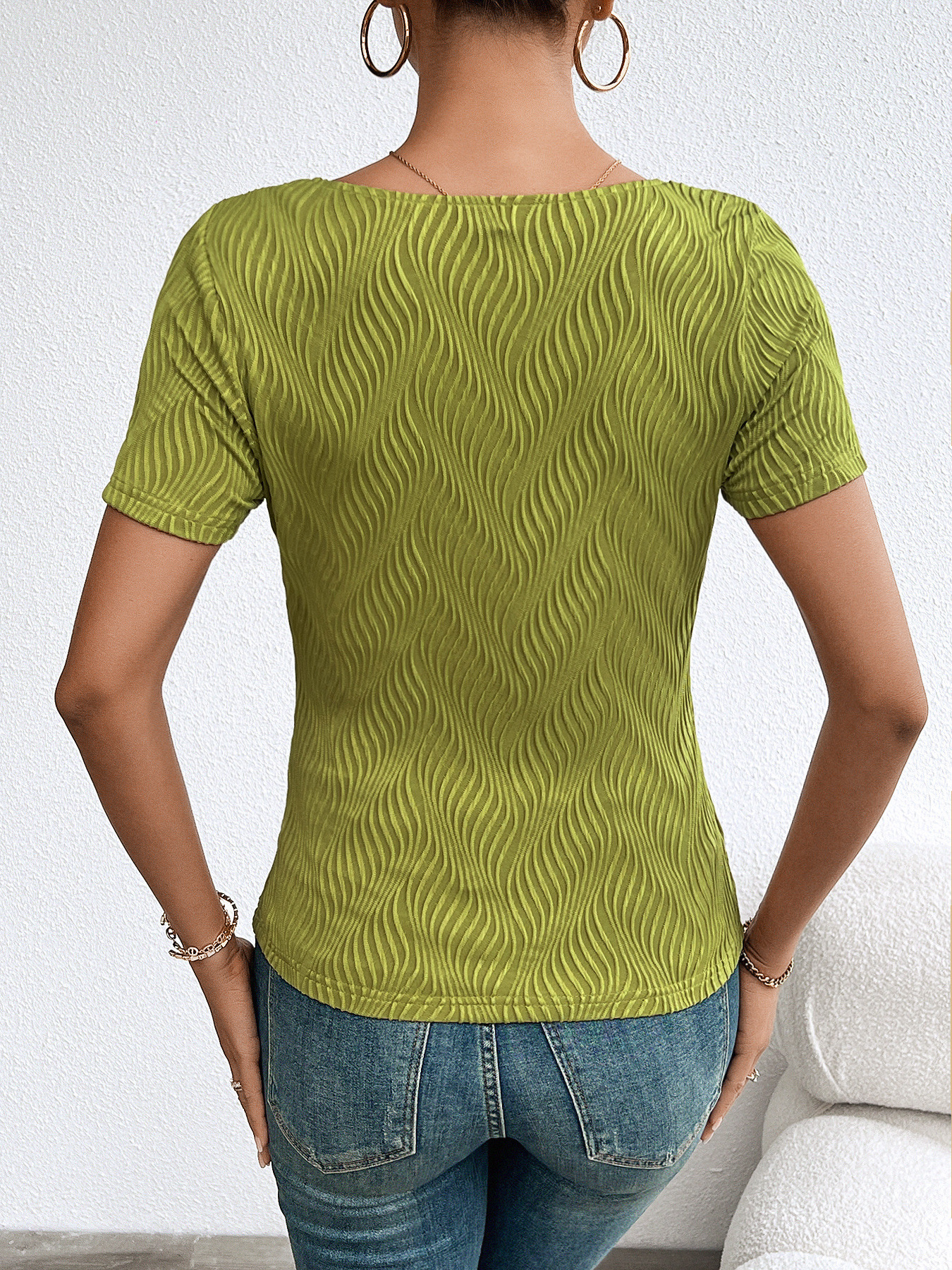 Summer Solid V-Neck Slim-Fit Short Sleeve T-Shirt