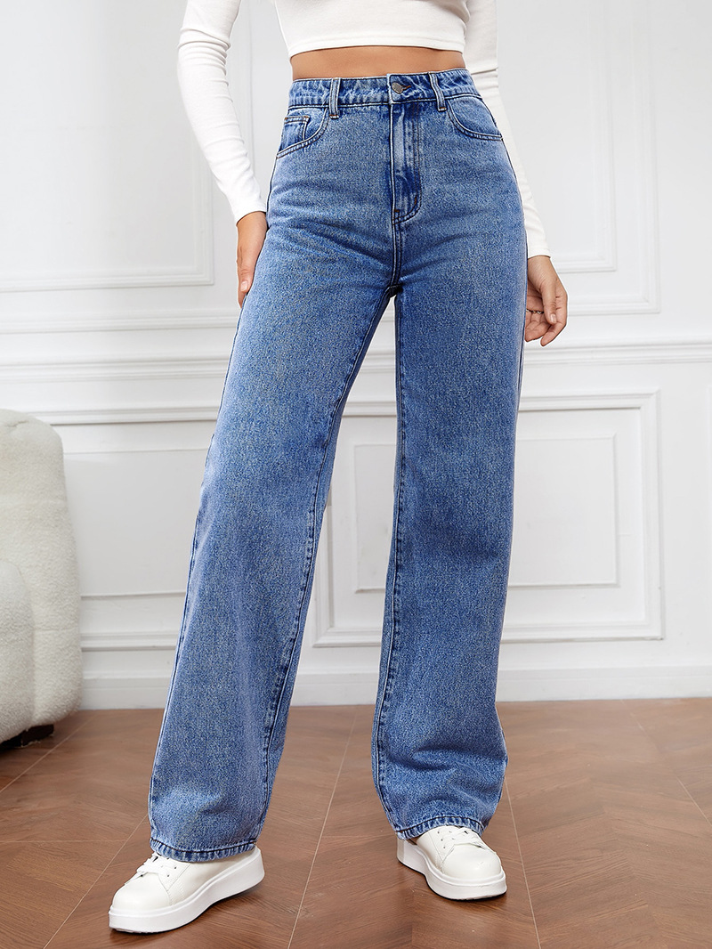 Women’s High-Waist Stretch Straight-Leg Long Jeans – Bestseller Washed Denim Fashion