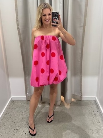 Women’s Spring/Summer New Arrival Polka Dot Print Mini Strapless Dress
