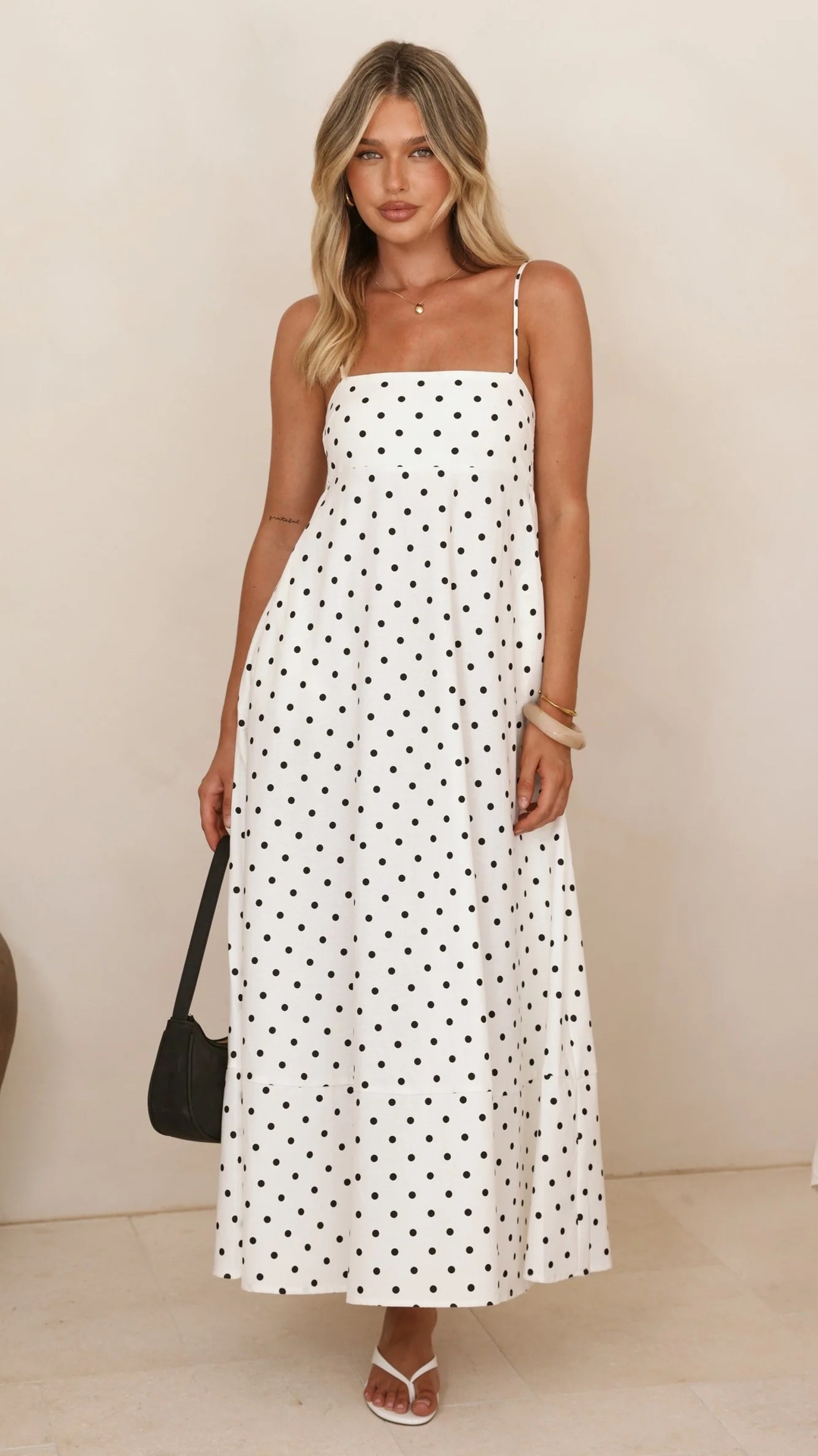Women’s New Arrival Polka Dot Print High-Waist Flared Resort Maxi Dress