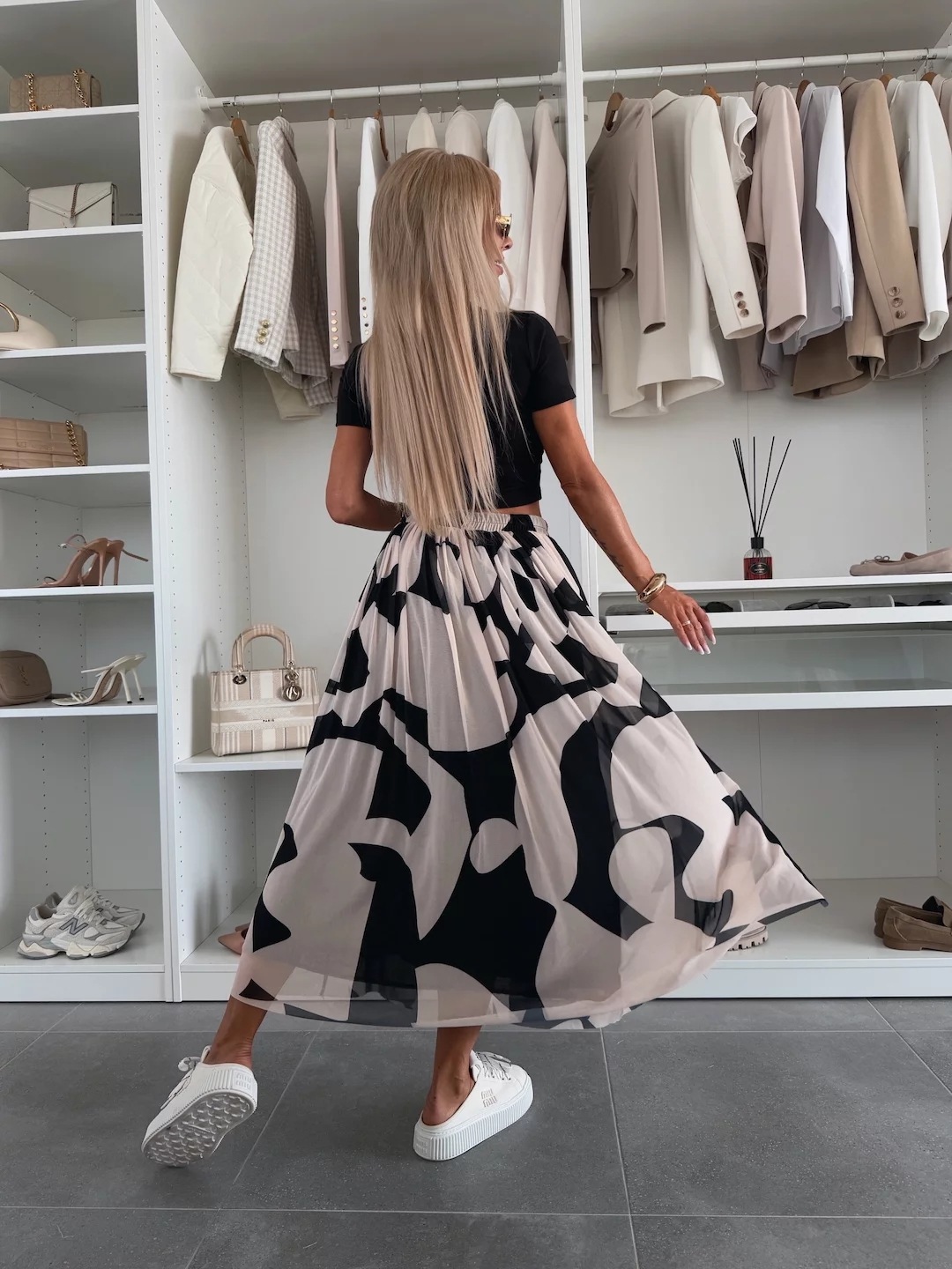 Women’s Mesh Print Waist-Cinching Flared Casual Skirt