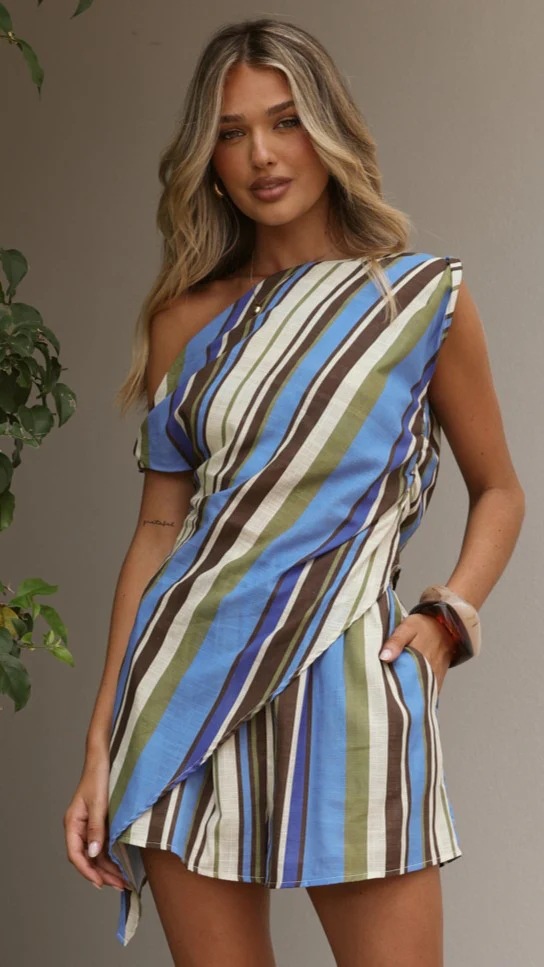 Women’s Summer New Arrival Printed Asymmetric Casual Top Loose Shorts Set