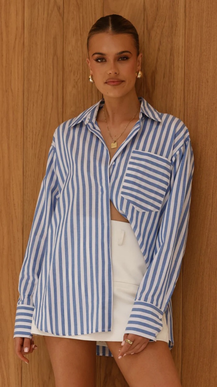 Women’s Striped Shirt – Fall/Winter New Arrival Loose Casual Long Sleeve Blouse Base Layer