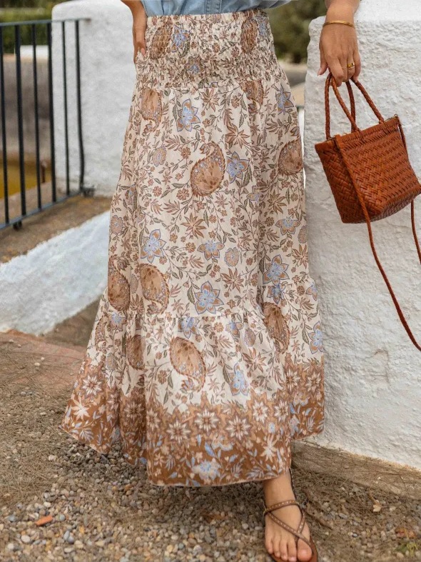 Women’s Summer New Arrival Bohemian Print Resort Flared Skirt