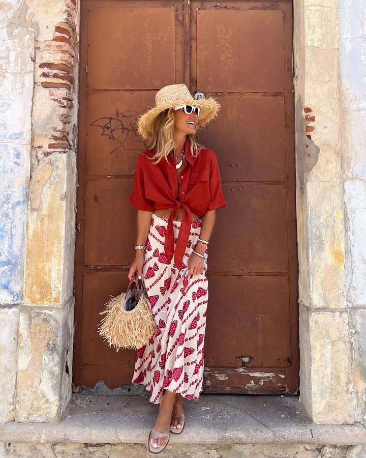 Women’s Fall New Arrival Printed High-Waist Casual Resort Long Skirt