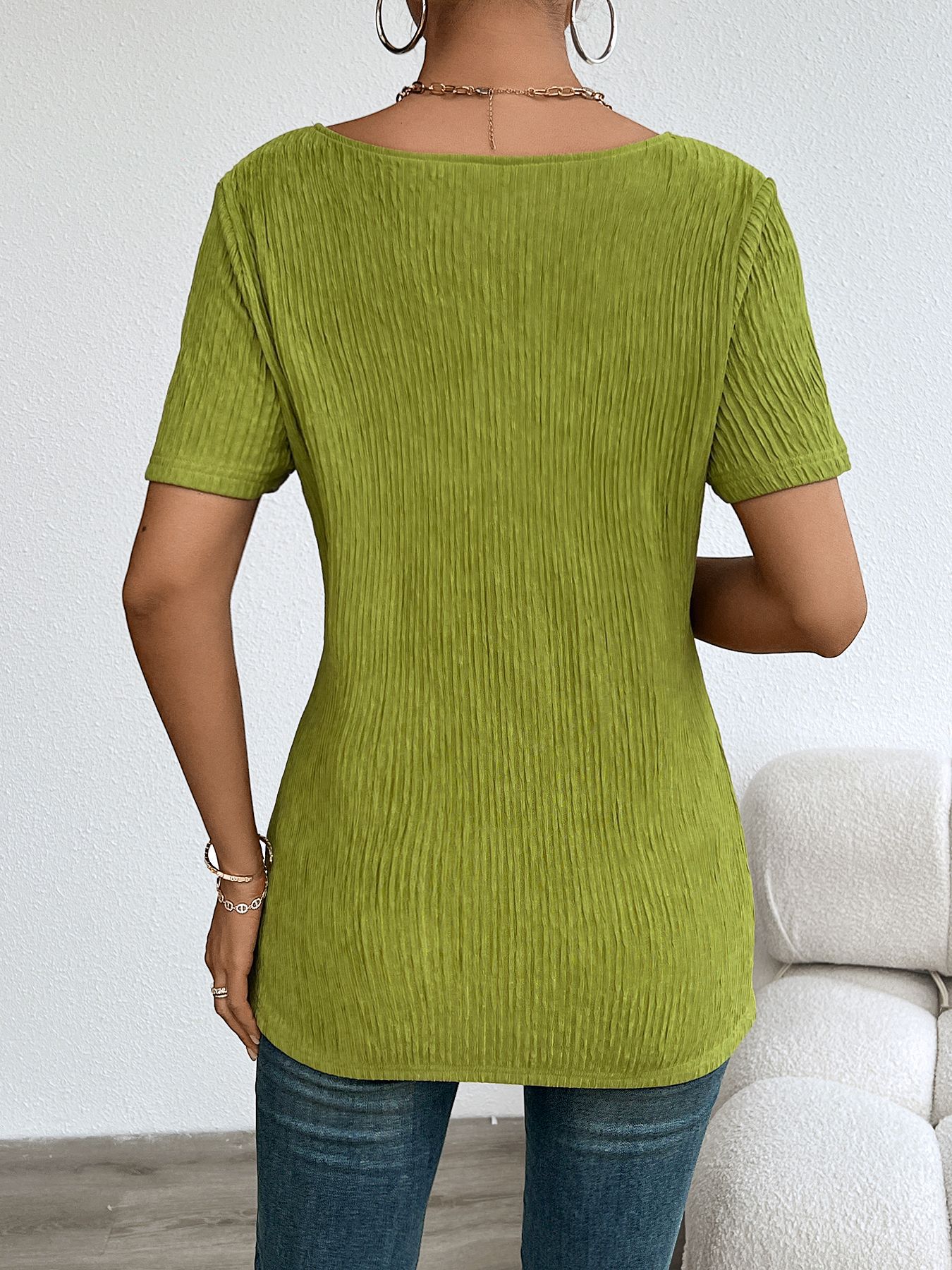 Women’s Plus Size Short Sleeve V-Neck Casual Ribbed Knit T-Shirt
