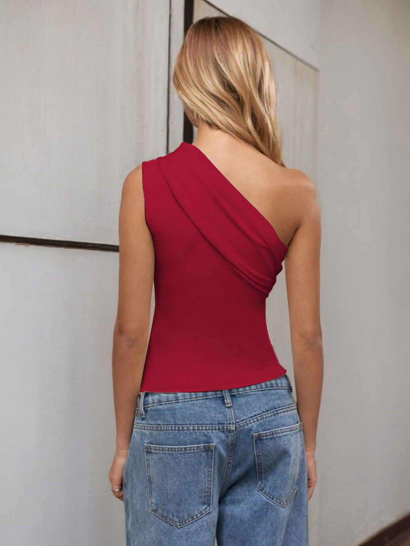 Ins Bestseller Cross-Border Women’s Sexy One-Shoulder T-Shirt – Spring/Summer New Arrival Asymmetric Off-Shoulder Pure & Flirty Top