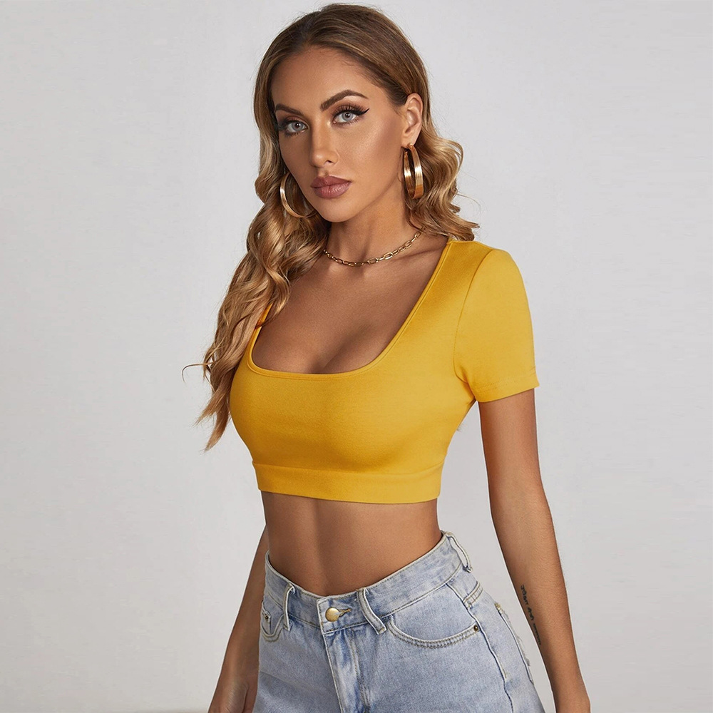 Women’s Summer New Arrival Square Neck Crop T-Shirt – Sexy Slim-Fit Streetwear Short Sleeve Top