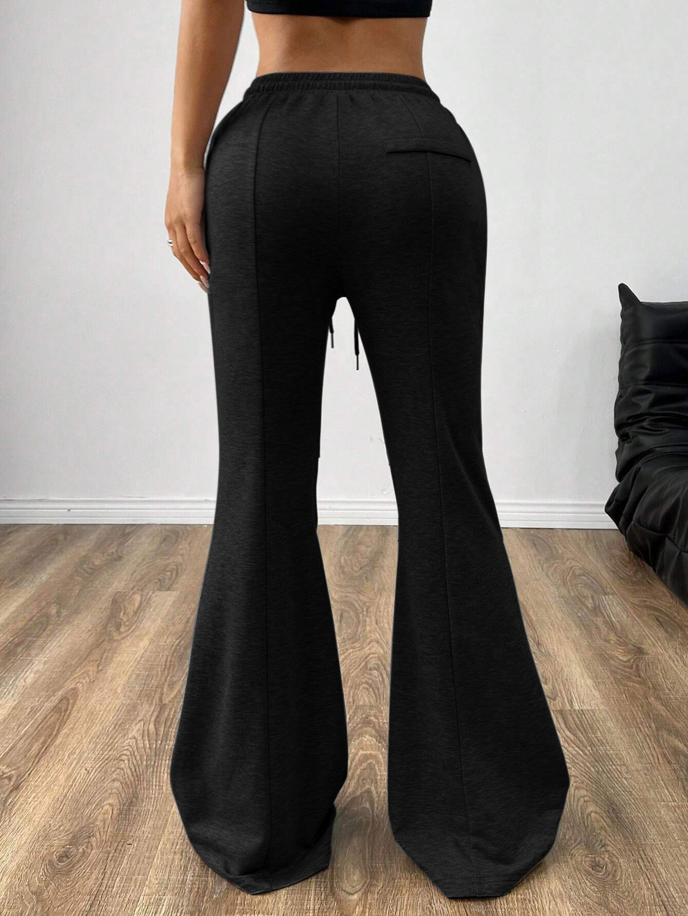 Women’s Minimalist Versatile Commuter Casual Pants – Spring/Summer Drawstring Elastic Waist Slimming Wide-Leg Long Pants