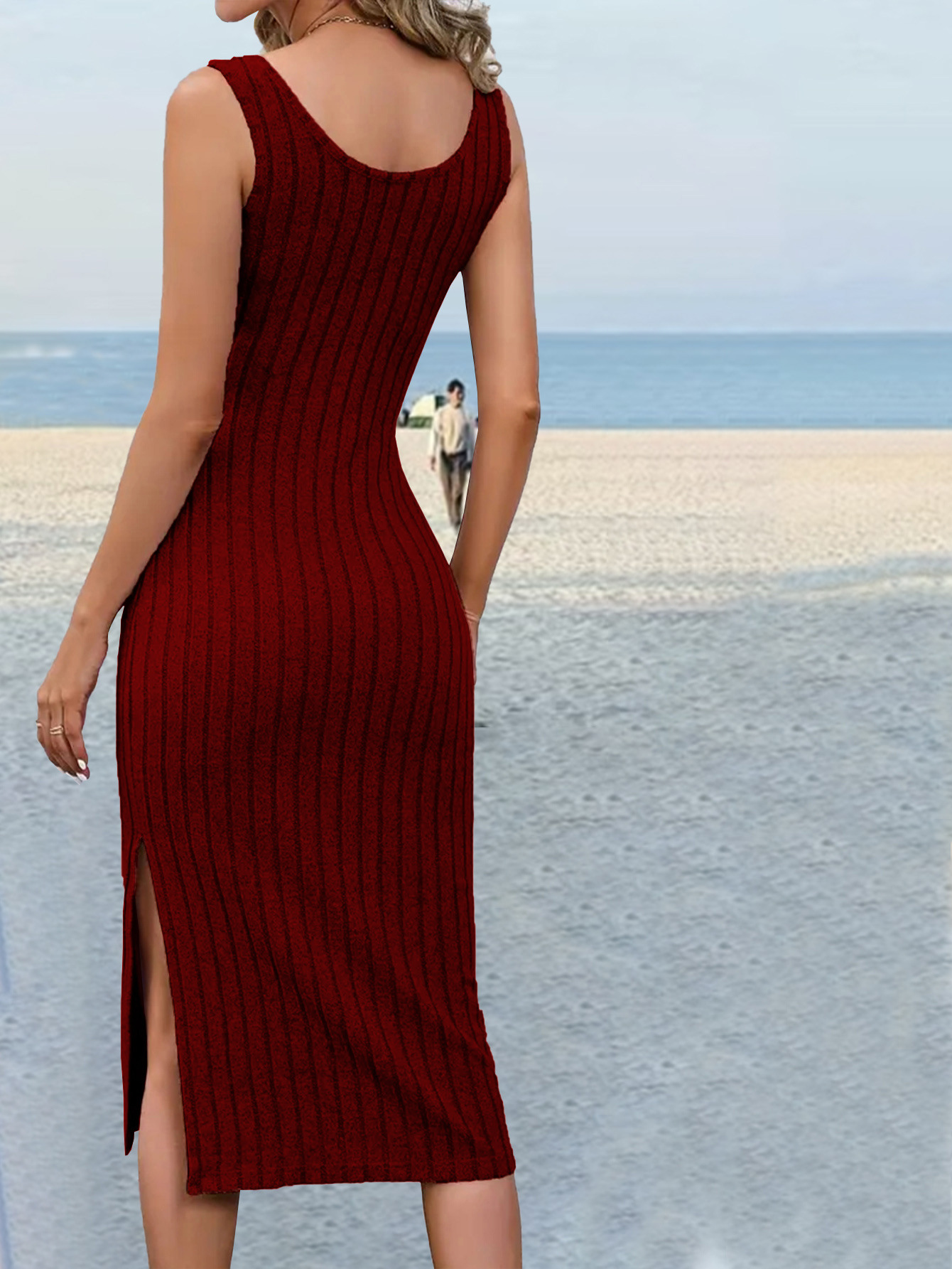 Women’s 2026 New Arrival Sexy Hot Girl Ribbed Designer Side Slit Slimming Dress
