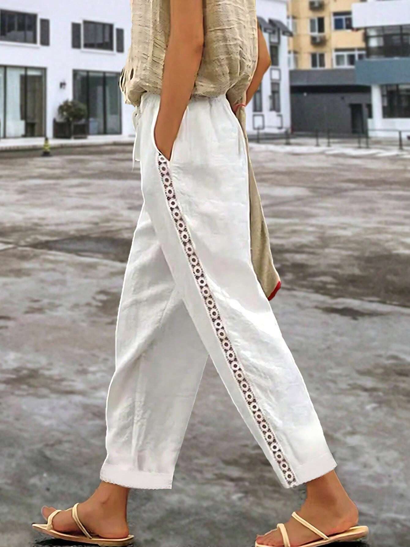 Women’s 2026 Sexy Casual Designer Clever Side Cut-Out Elastic Drawstring Straight Pants
