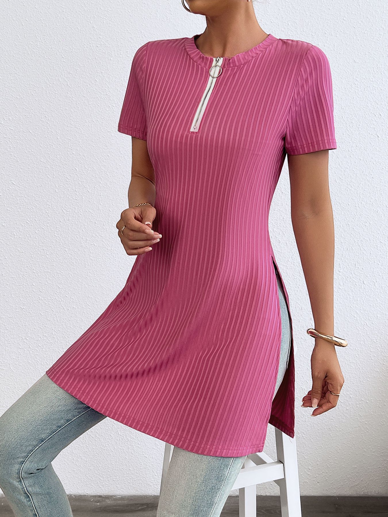 Women’s Spring Sexy A-Line Mini Dress with Short Sleeves and Zipper
