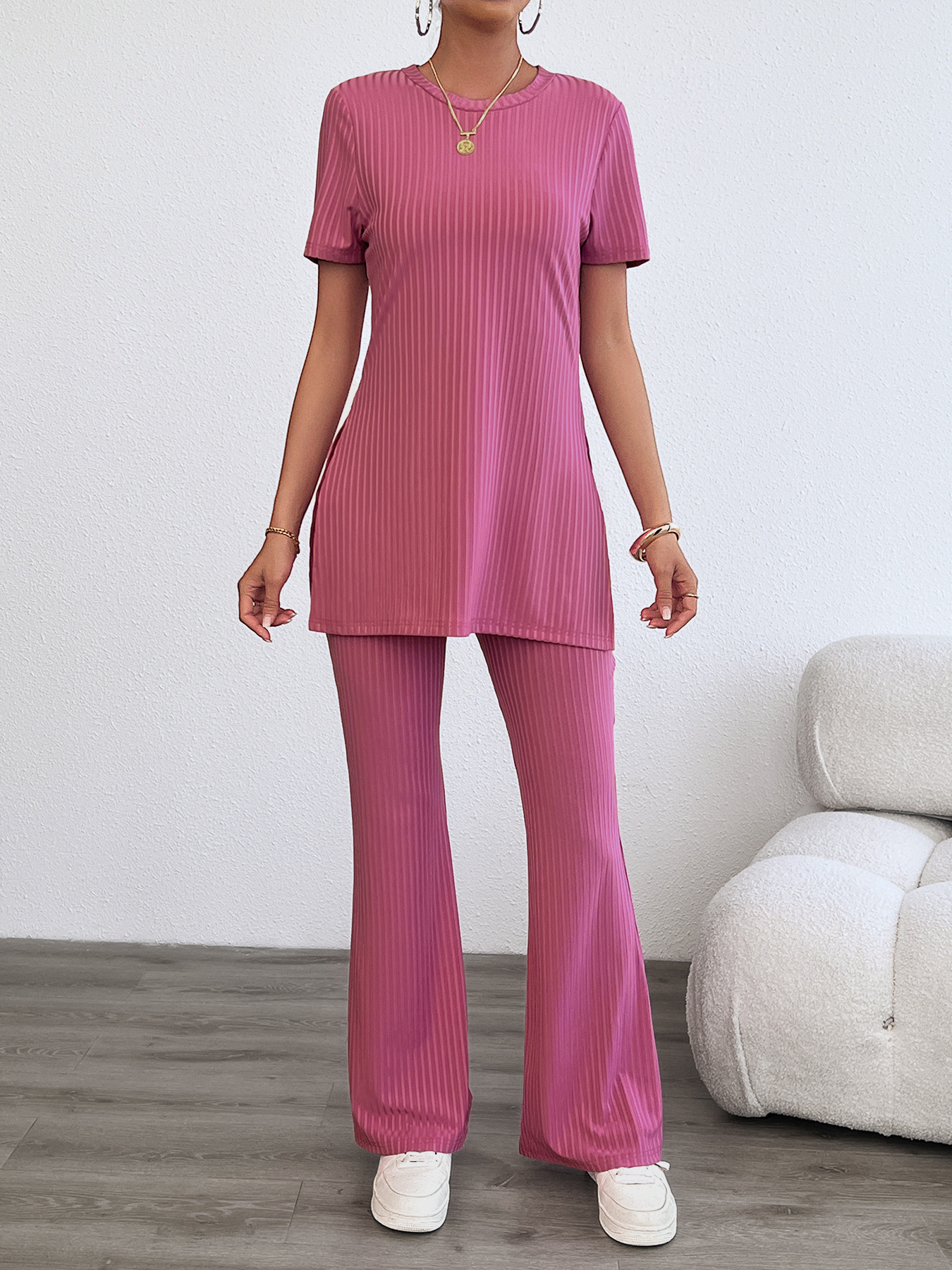 Women’s Summer Casual Fashion Striped Round Neck Two-Piece Set – Bestseller