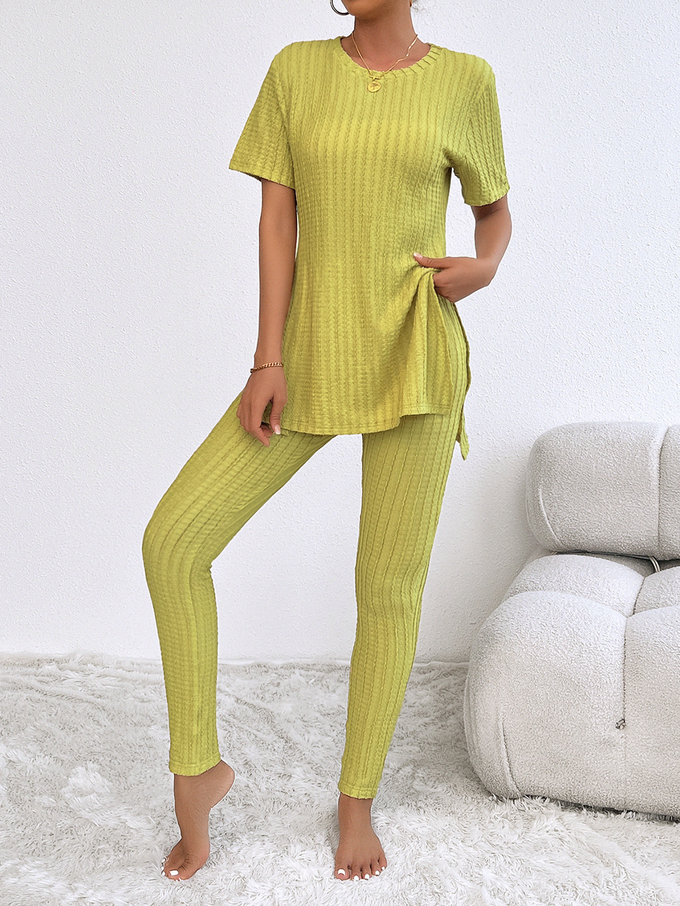 Women’s Solid Ribbed Long Sleeve Set – Spring/Summer Fashion Casual Versatile Elegant Slim-Fit