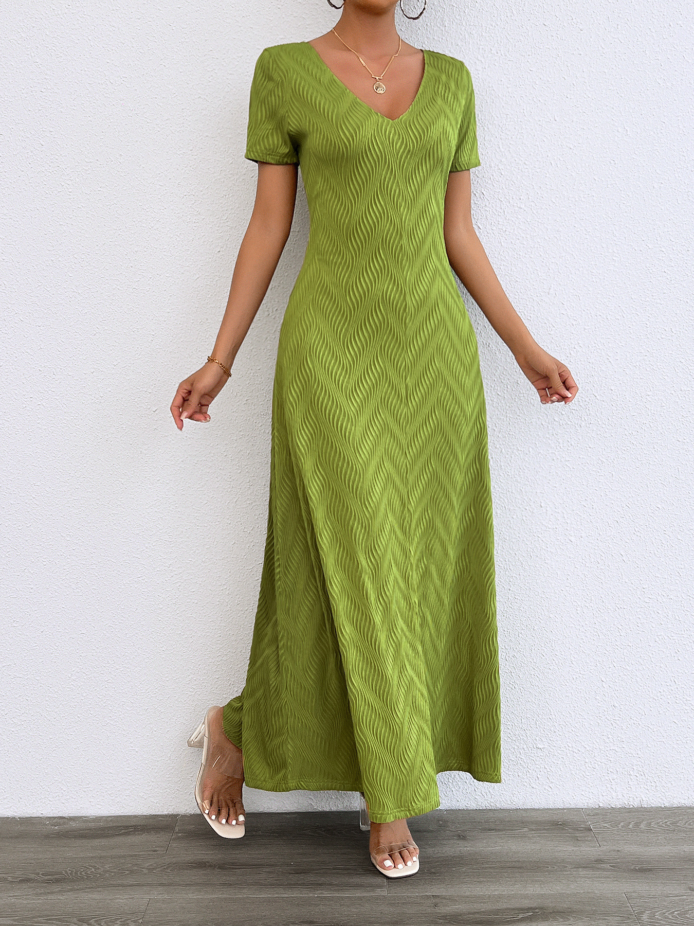 Women’s Plus Size Solid Sexy Deep V-Neck Short Sleeve Long Dress – Summer New Arrival Bestseller