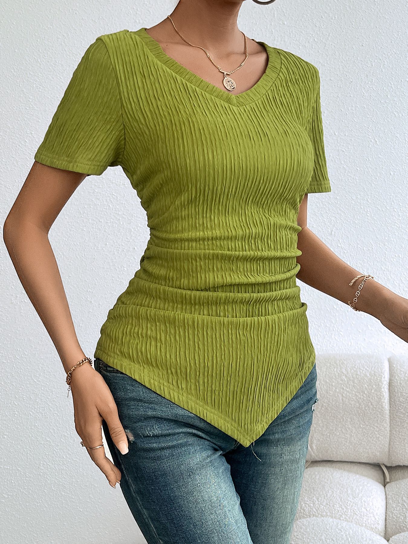 Women’s Spring/Summer Y2K Solid Color Slimming Short Sleeve T-Shirt