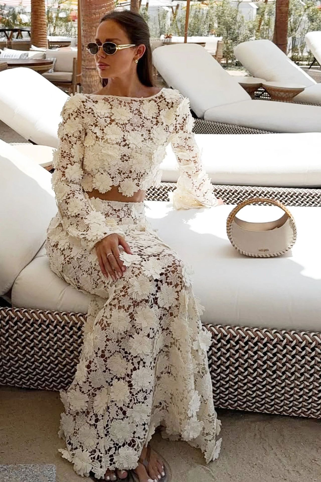 Women’s French Lace Fishtail Pullover Long Sleeve Dress Set