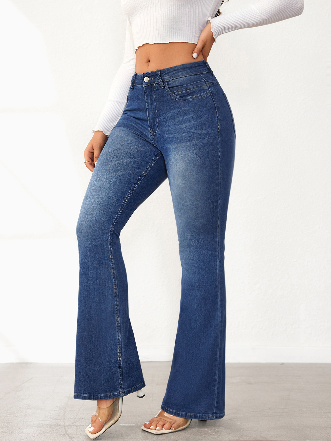 Women’s Fashion High-Waist Stretch Slim-Fit Flared Jeans