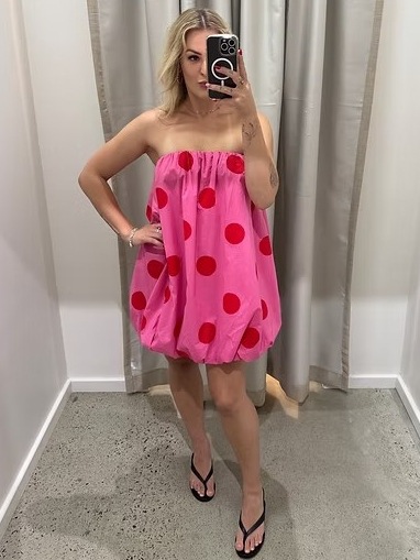 Women’s Spring/Summer New Arrival Polka Dot Print Mini Strapless Dress