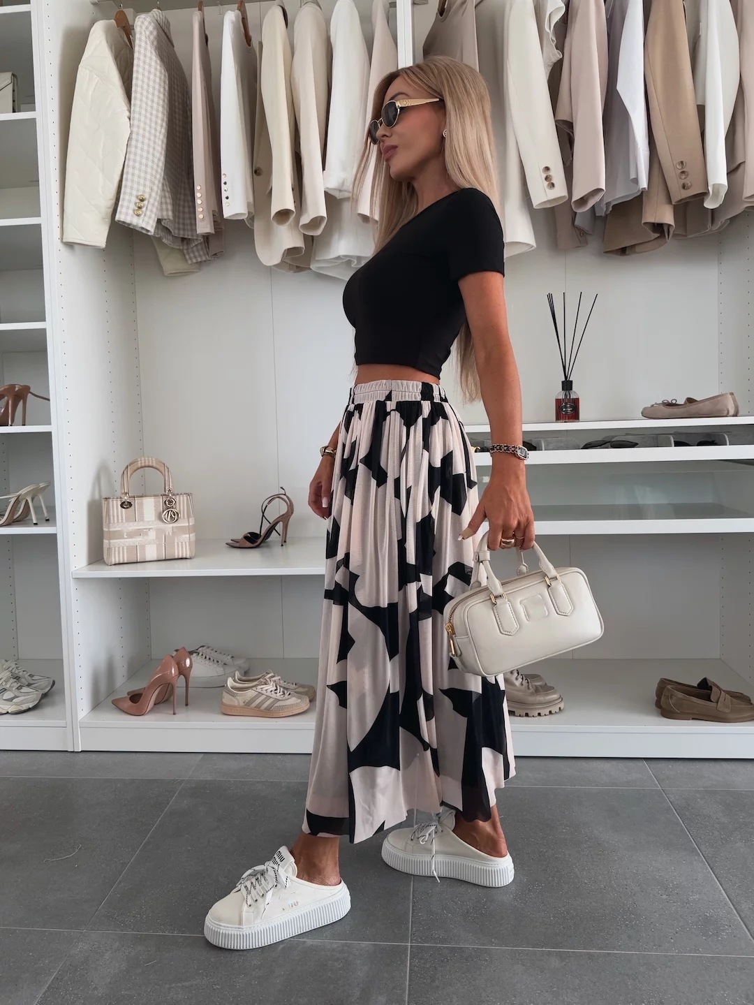 Women’s Mesh Print Waist-Cinching Flared Casual Skirt