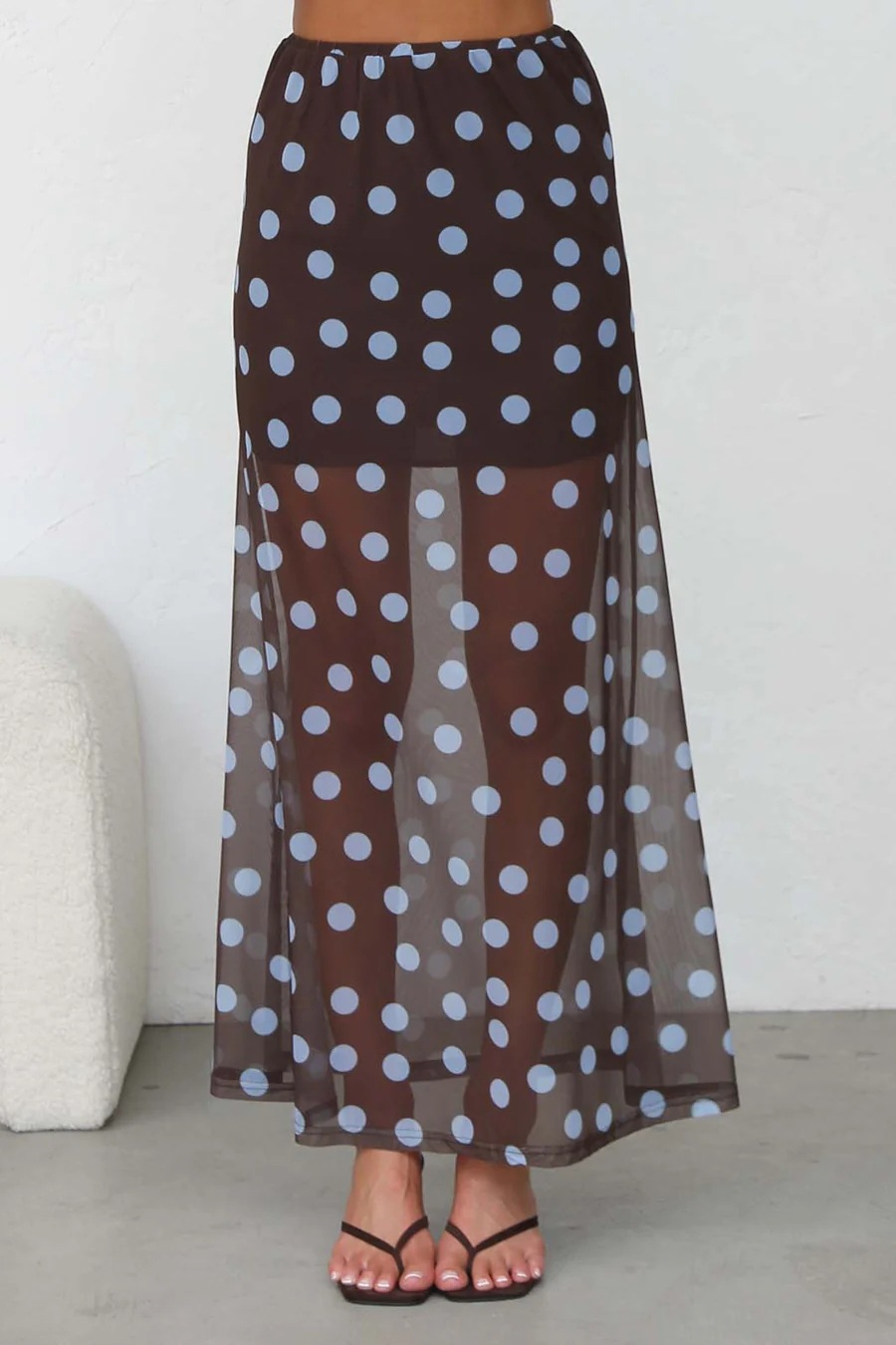 Women’s New Arrival Mesh Polka Dot Stripe Print Casual Resort Skirt