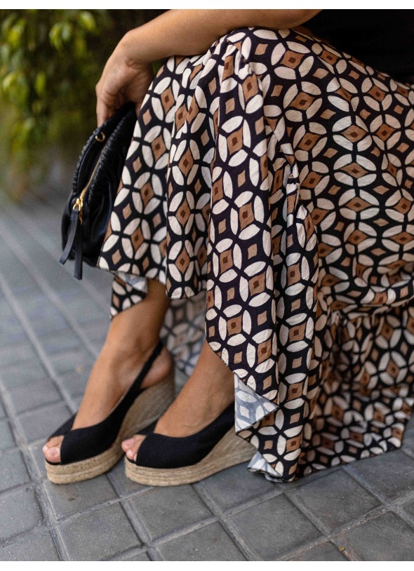 Women’s Fall New Arrival Print Elastic Waist Flared Resort Long Skirt