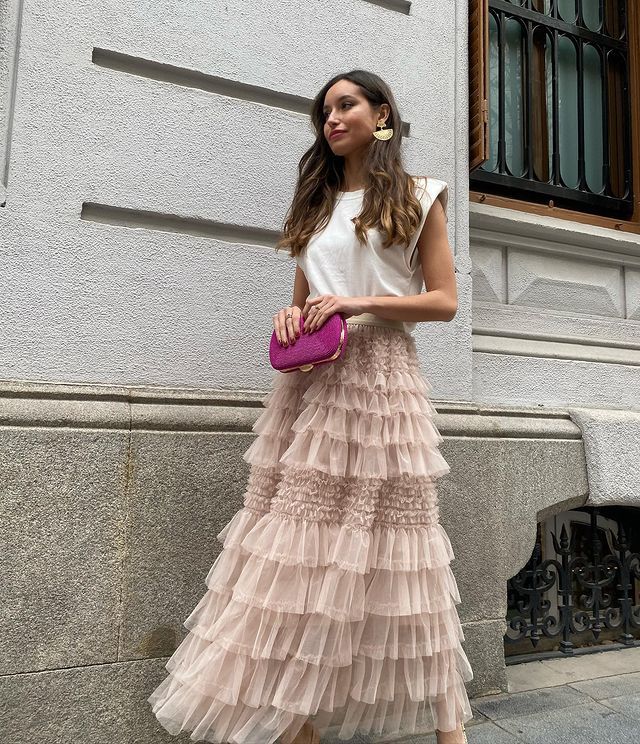 Women’s Summer New Arrival Mesh Patchwork Flared Tiered Skirt