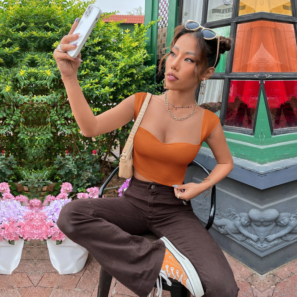 Women’s New Arrival Ins Influencer Style Slim-Fit Square Neck Cropped Sleeveless T-Shirt Tank Top