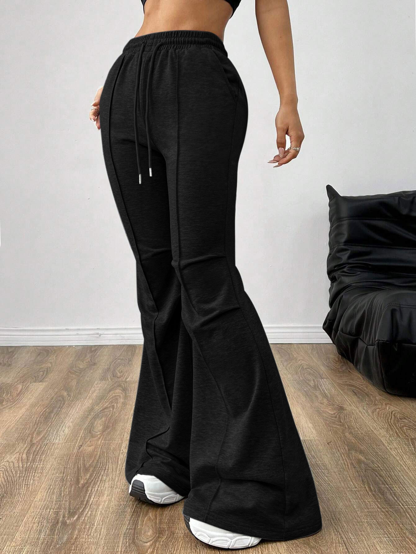 Women’s Minimalist Versatile Commuter Casual Pants – Spring/Summer Drawstring Elastic Waist Slimming Wide-Leg Long Pants