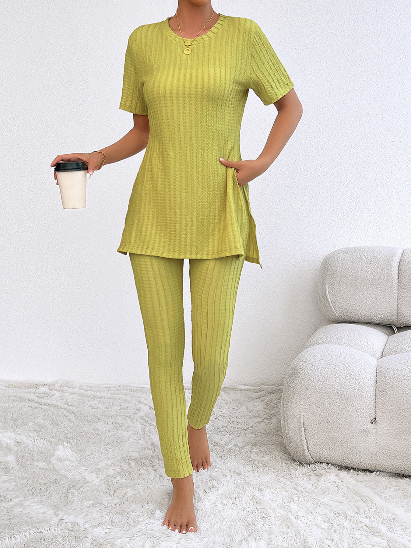 Women’s Solid Ribbed Long Sleeve Set – Spring/Summer Fashion Casual Versatile Elegant Slim-Fit