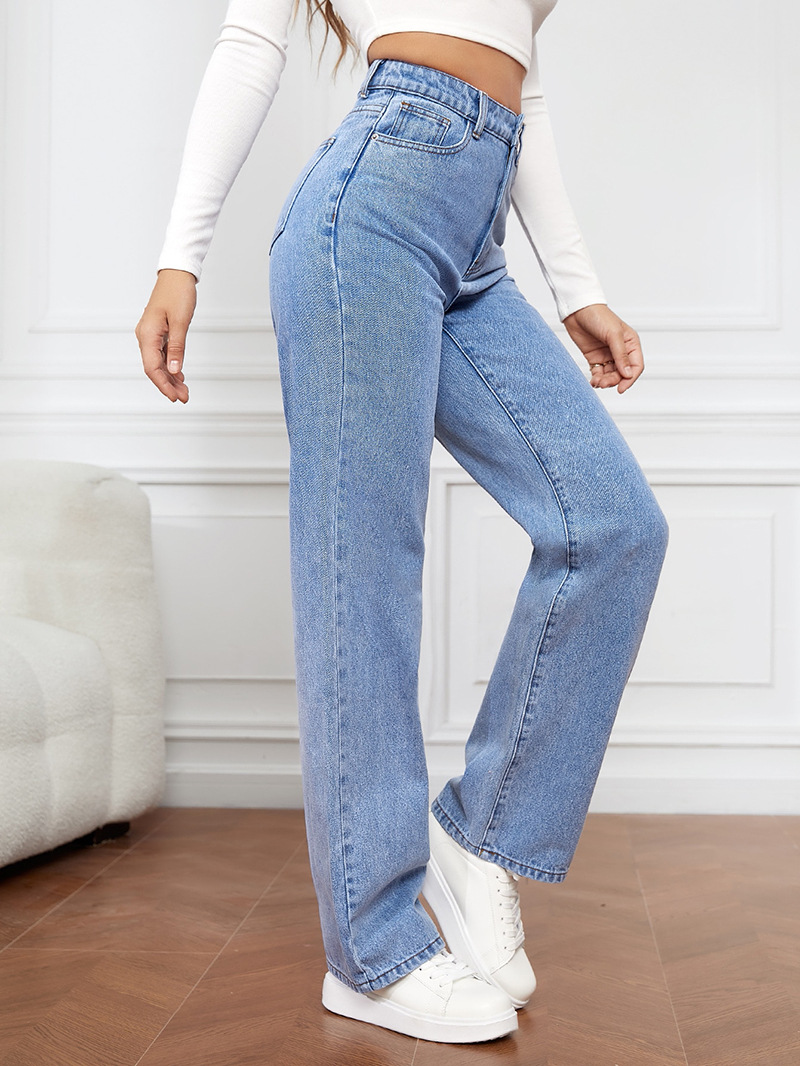 Women’s High-Waist Stretch Straight-Leg Long Jeans – Bestseller Washed Denim Fashion