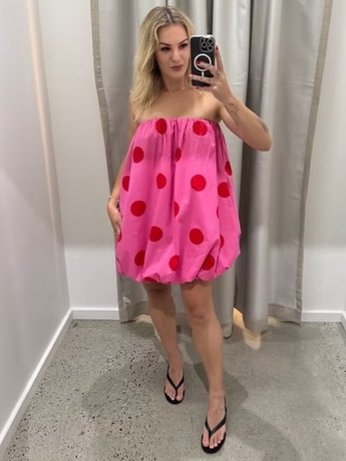 Women’s Spring/Summer New Arrival Polka Dot Print Mini Strapless Dress