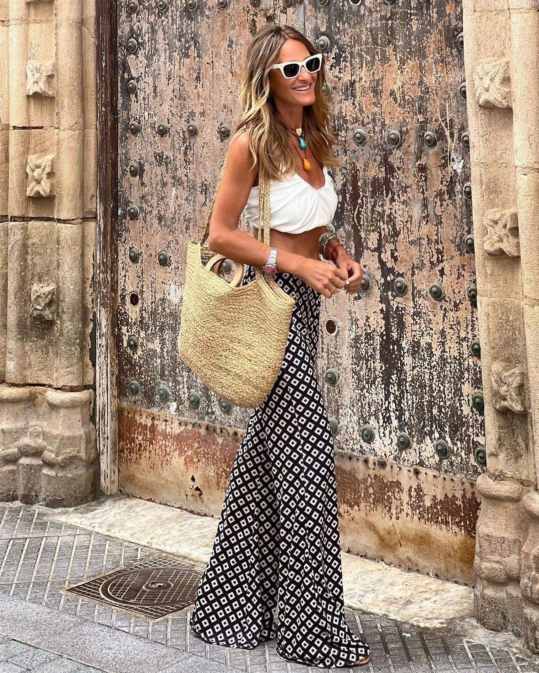 Women’s Influencer Style Printed Resort Versatile Slim-Fit Straight Flared Pants