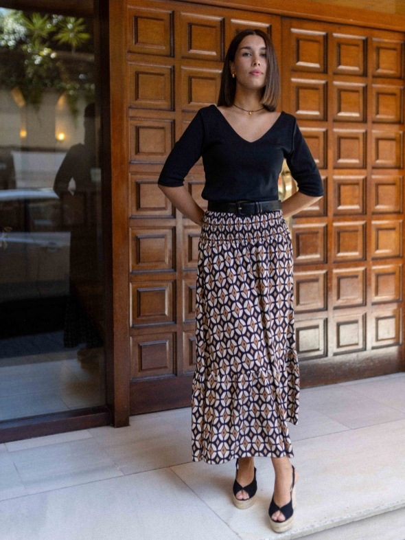 Women’s Fall New Arrival Print Elastic Waist Flared Resort Long Skirt