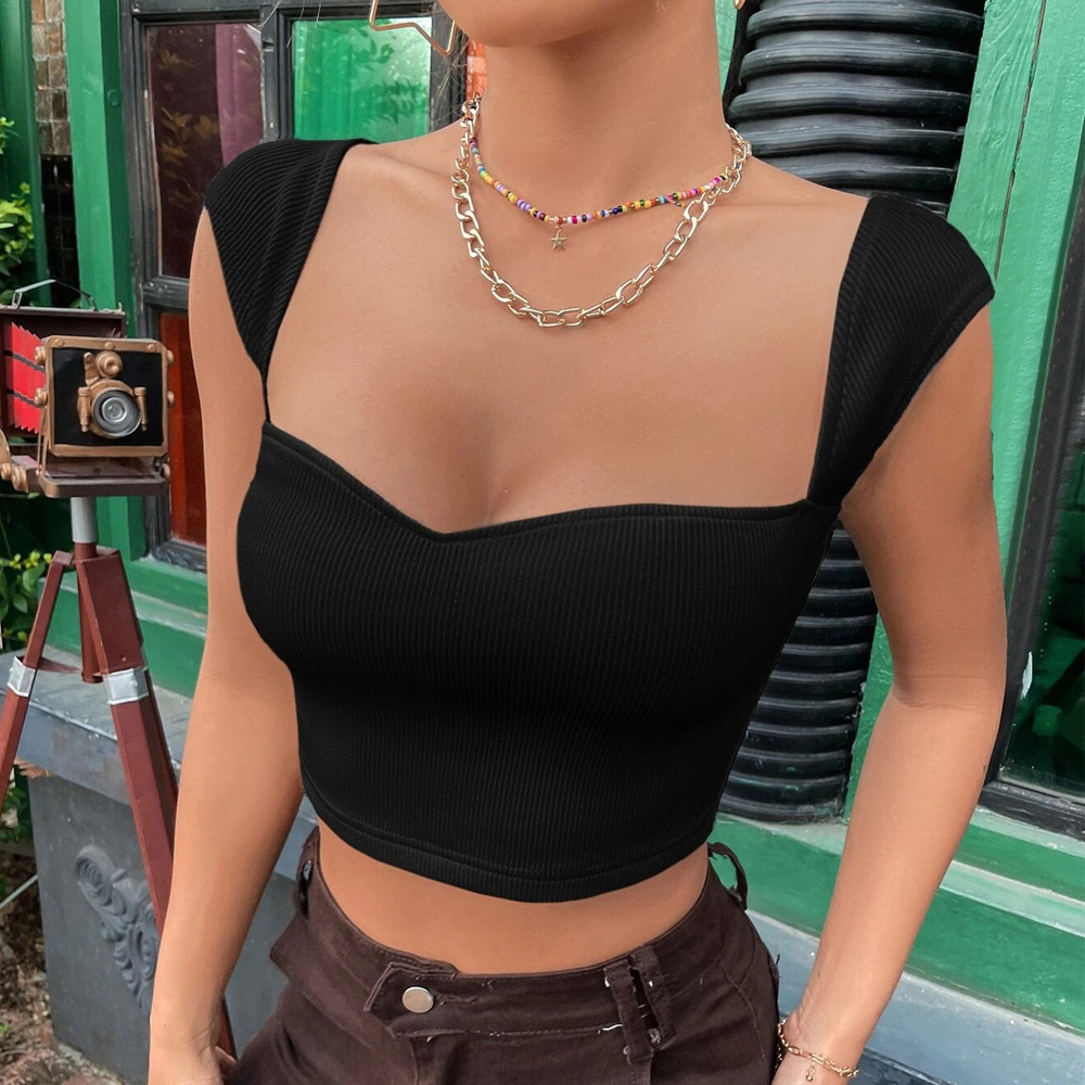 Women’s New Arrival Ins Influencer Style Slim-Fit Square Neck Cropped Sleeveless T-Shirt Tank Top