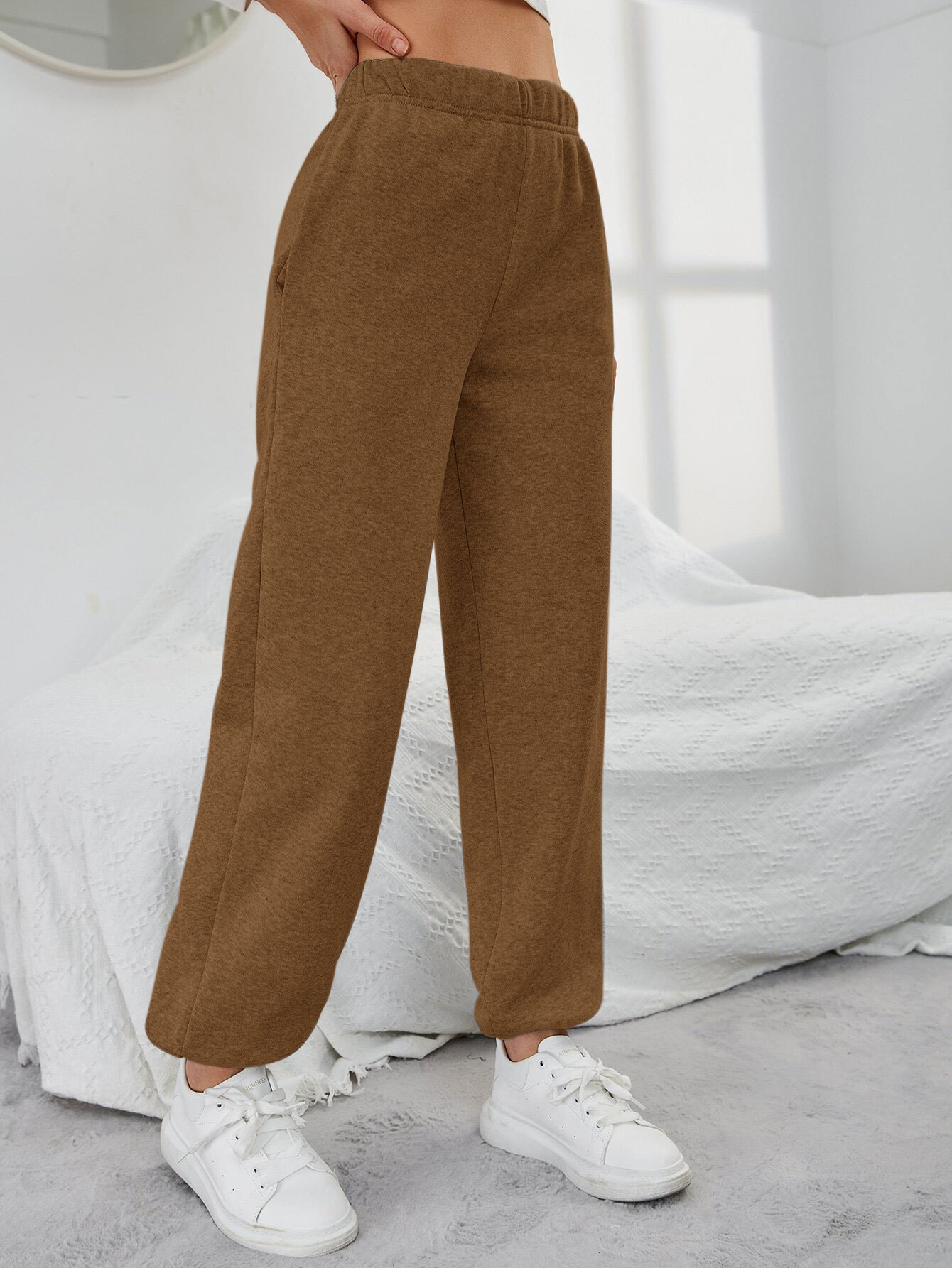 Women’s 2026 Minimalist Straight-Leg Casual Pants – Spring/Summer Pocket Design High-Waist Sport Fleece-Lined Long Pants