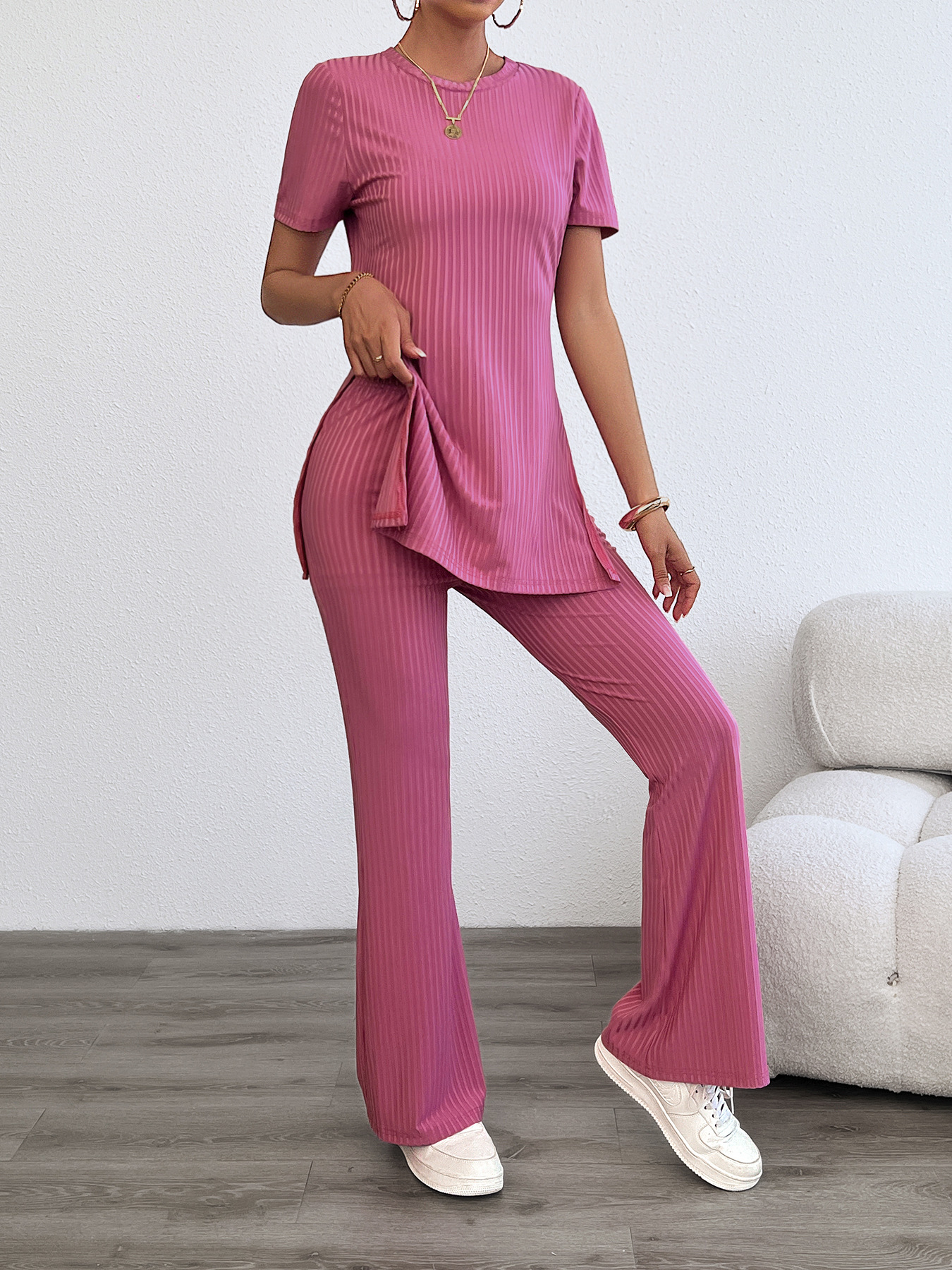 Women’s Summer Casual Fashion Striped Round Neck Two-Piece Set – Bestseller