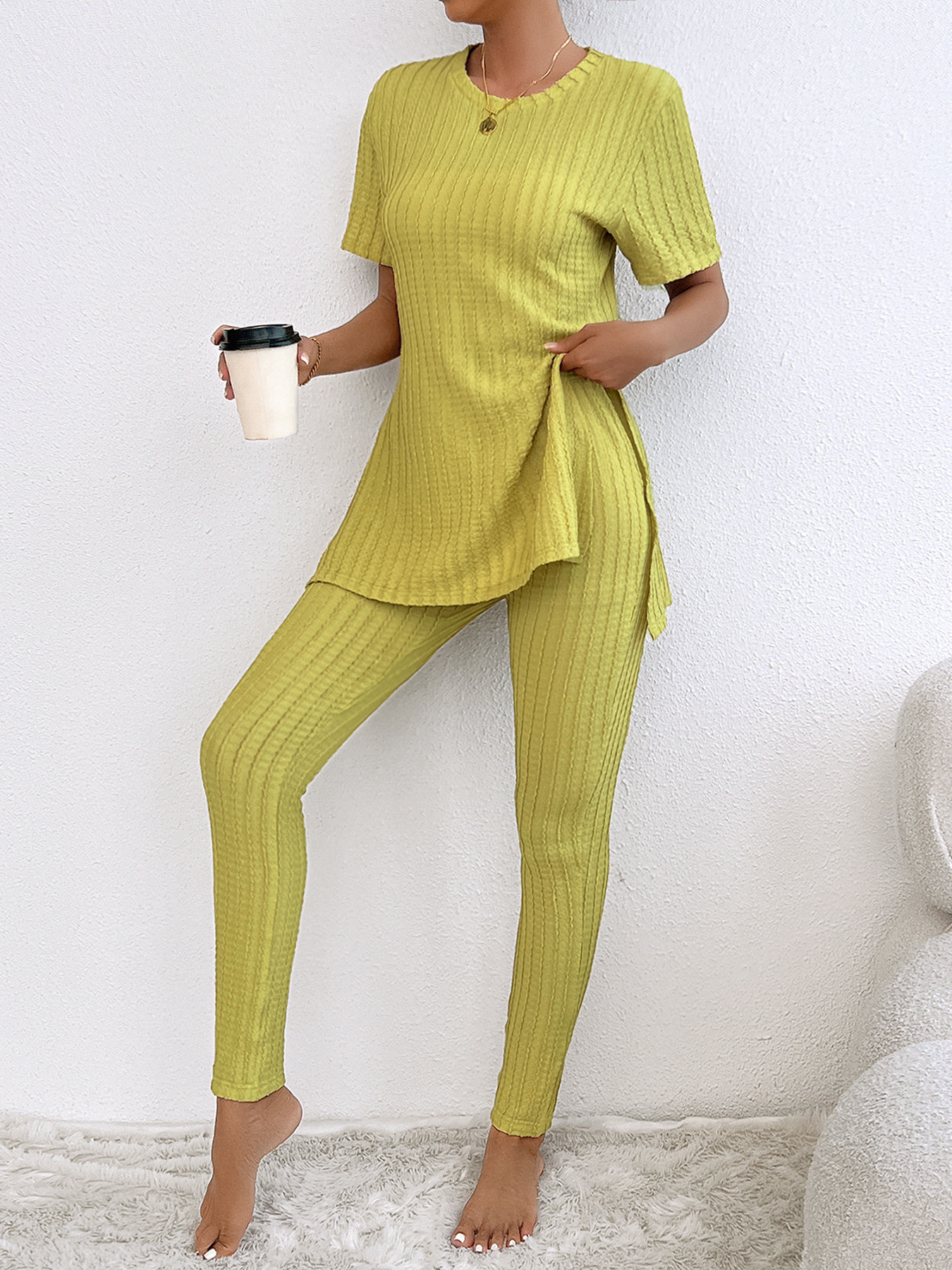 Women’s Solid Ribbed Long Sleeve Set – Spring/Summer Fashion Casual Versatile Elegant Slim-Fit