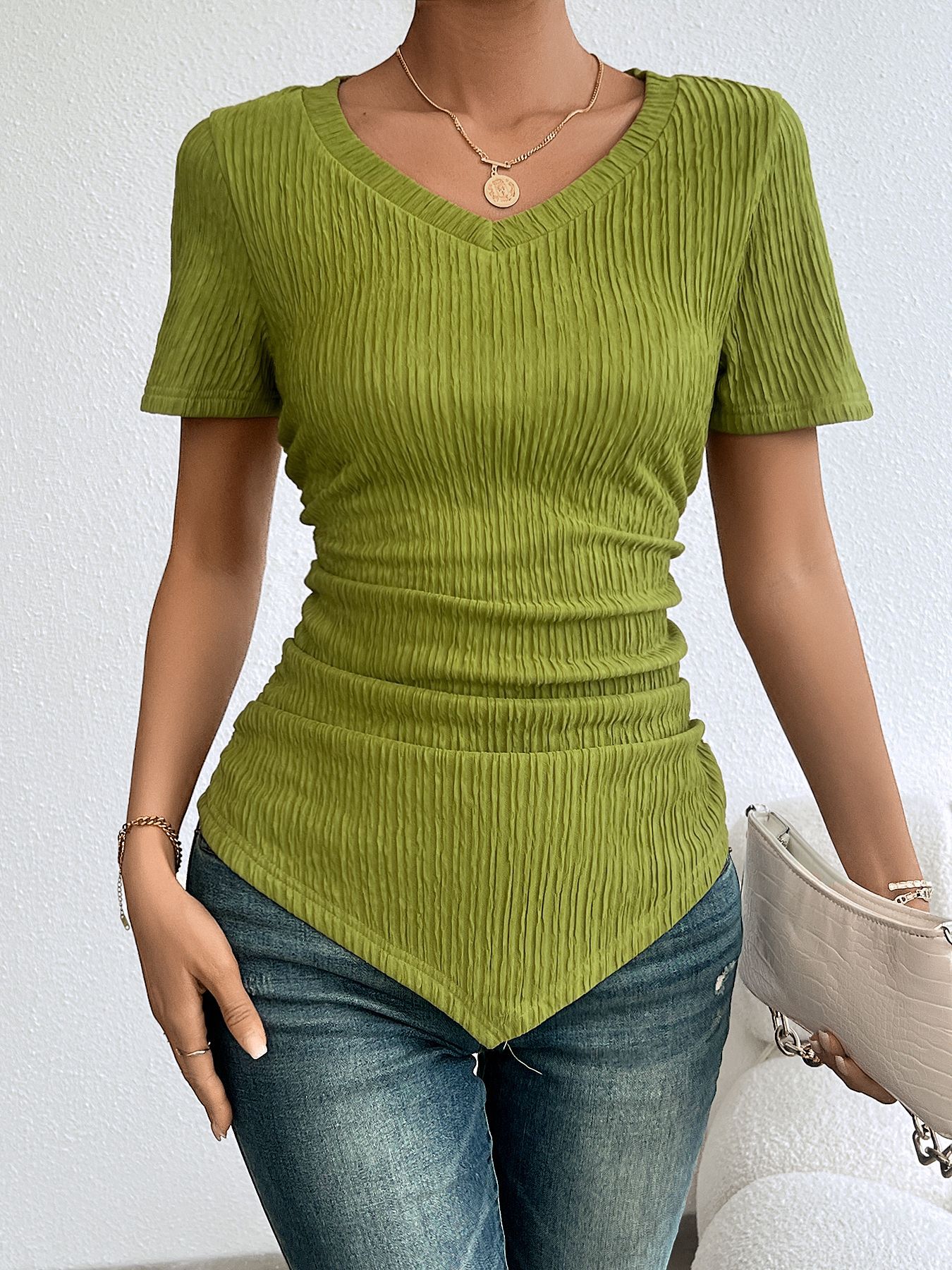 Women’s Spring/Summer Y2K Solid Color Slimming Short Sleeve T-Shirt