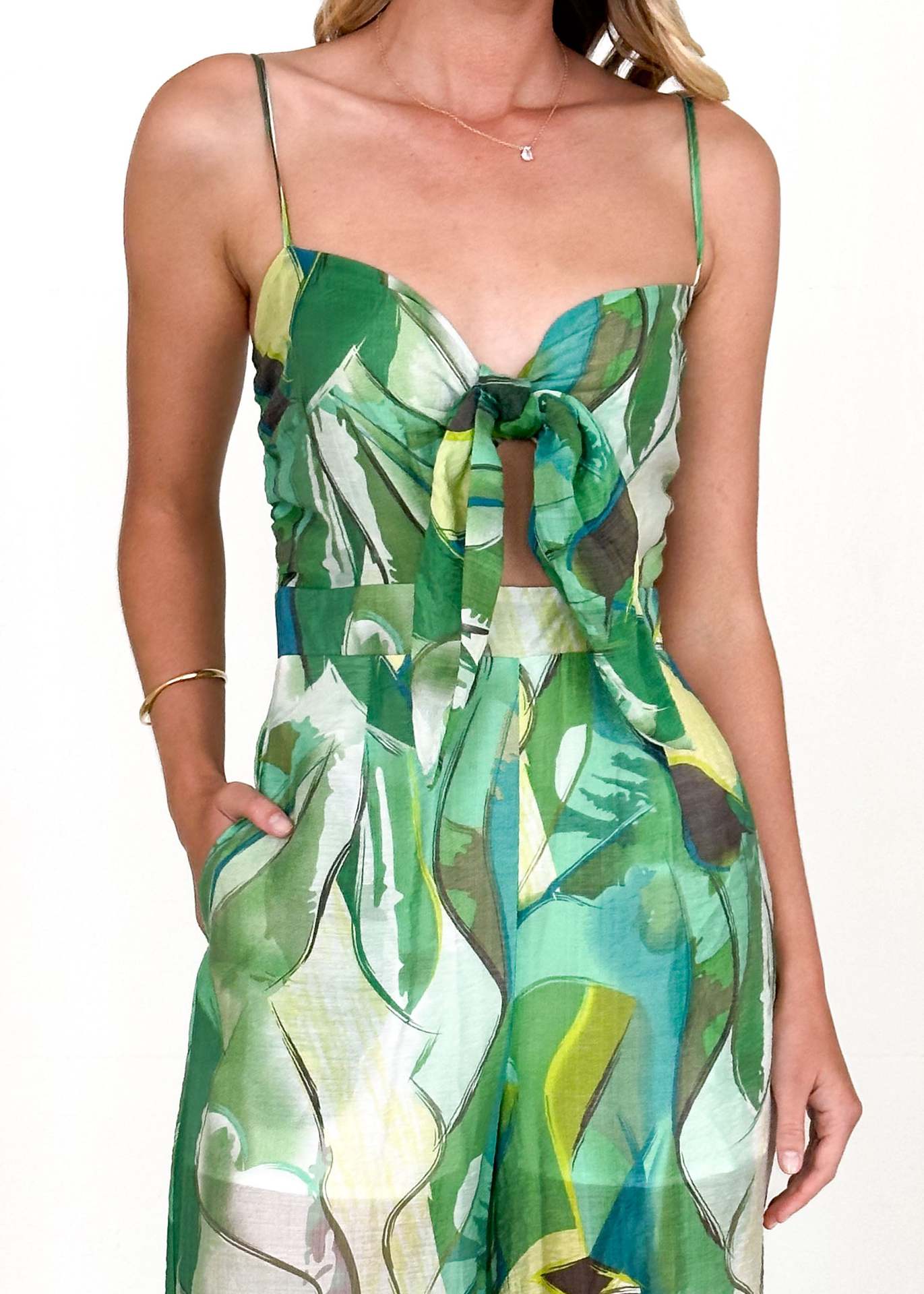 Women’s Bestseller New Arrival Casual Jumpsuit – Printed Camisole Tie Bow Detail