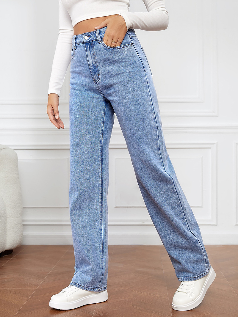 Women’s High-Waist Stretch Straight-Leg Long Jeans – Bestseller Washed Denim Fashion