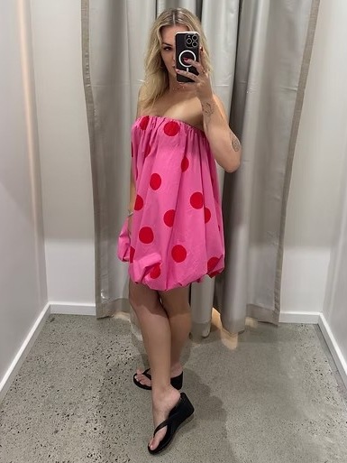 Women’s Spring/Summer New Arrival Polka Dot Print Mini Strapless Dress