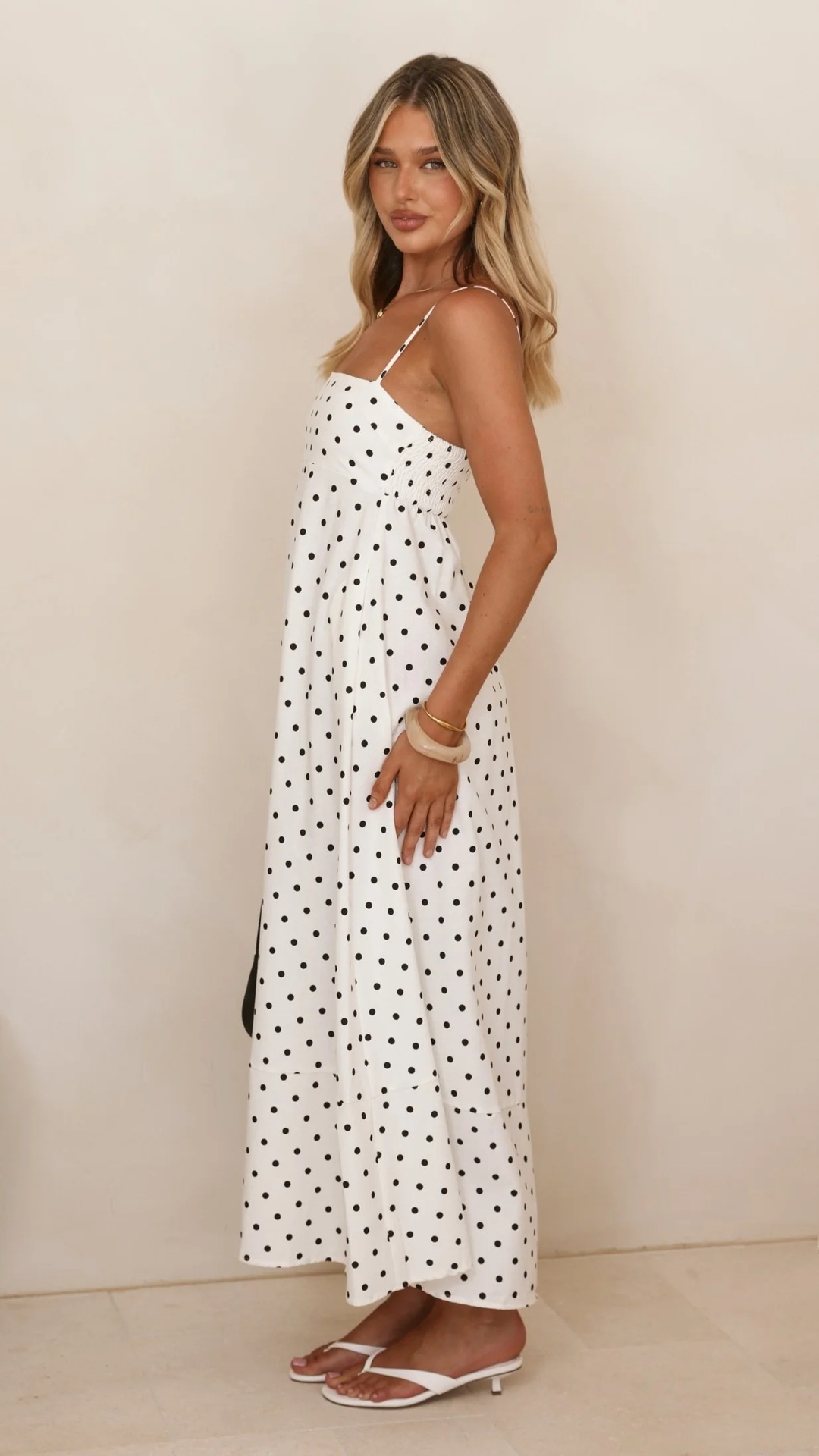 Women’s New Arrival Polka Dot Print High-Waist Flared Resort Maxi Dress