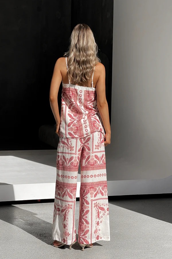 Women’s Placement Print Loose Casual Camisole Top + Wide-Leg Straight Pants Set